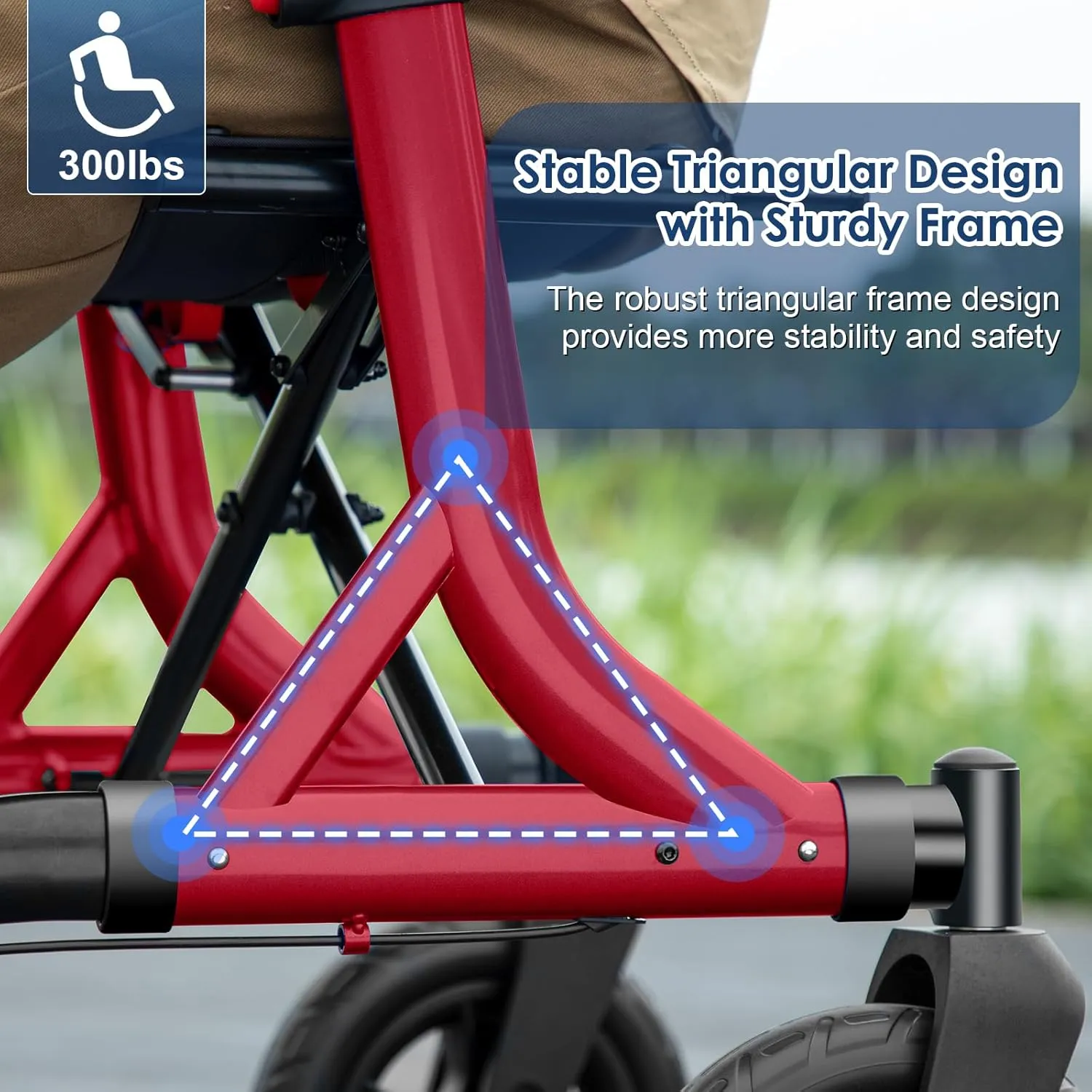 Walkers for Seniors, Rollator Walker with Seat, 10" Rubber Wheels All Terrain Rollator Walker with Backrest, Aluminum Walkers Built-in Cable, Foldable and Adjustable Height for Seniors, Red
