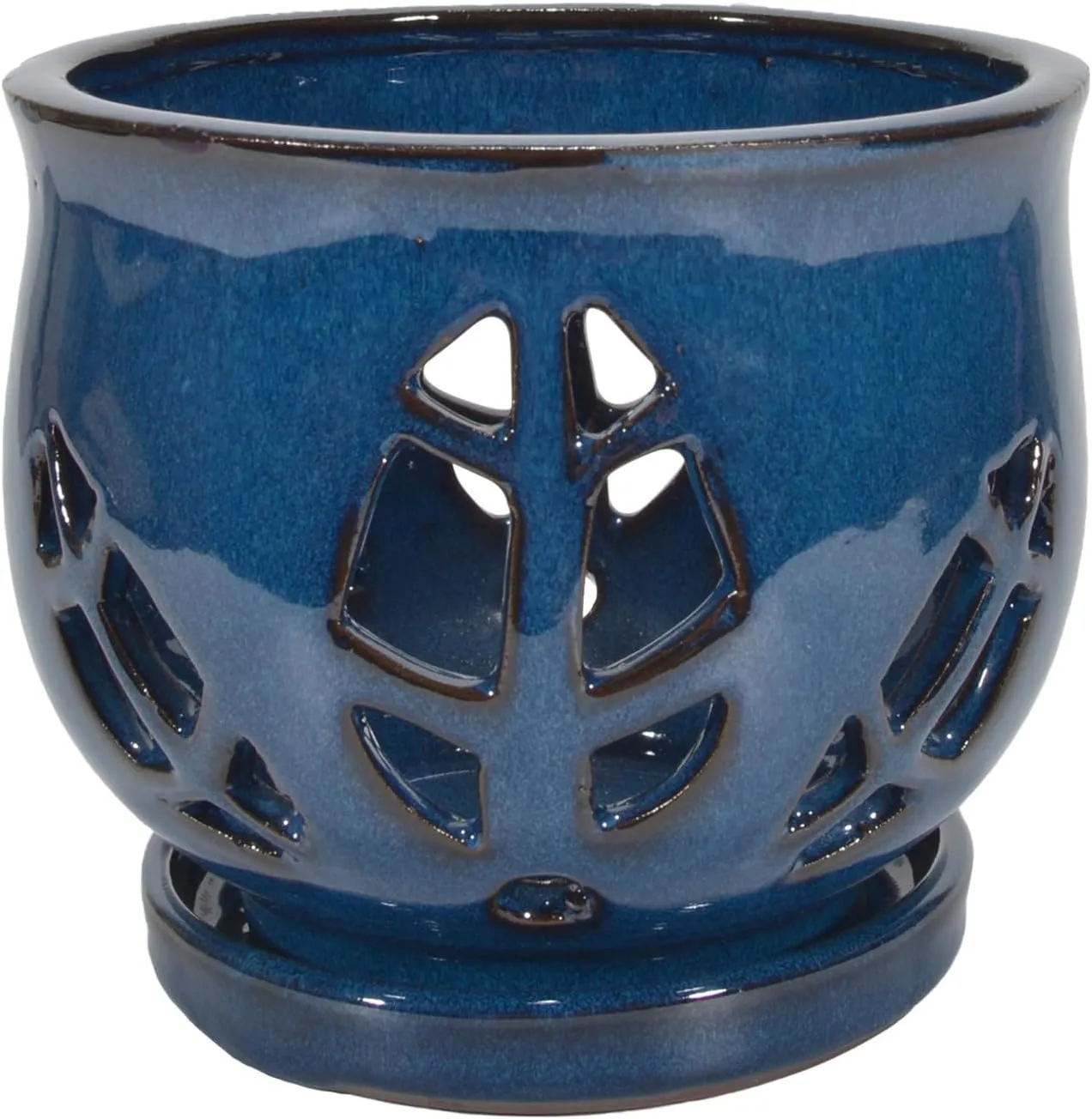 W&W Orchid Pot with Holes and Saucer for Repotting, Blue, 6.5 Inches