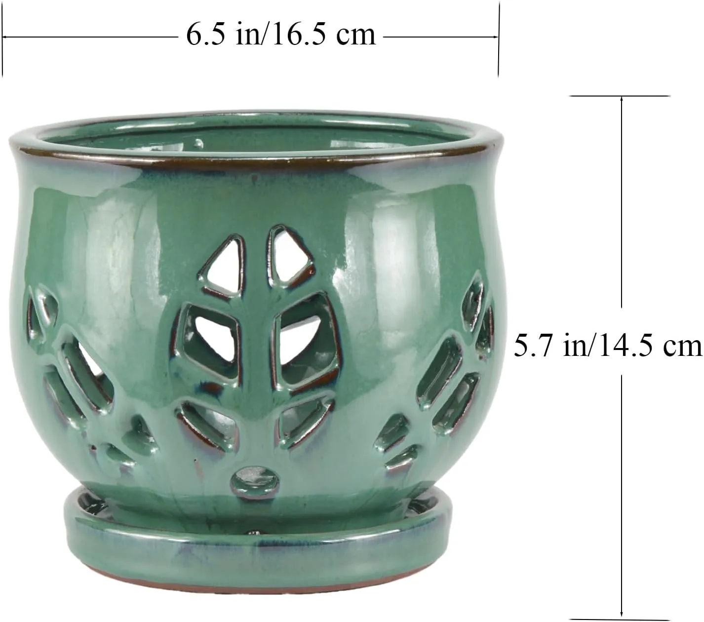 W&W Orchid Pot with Holes and Saucer for Repotting, Green, 6.5 Inches