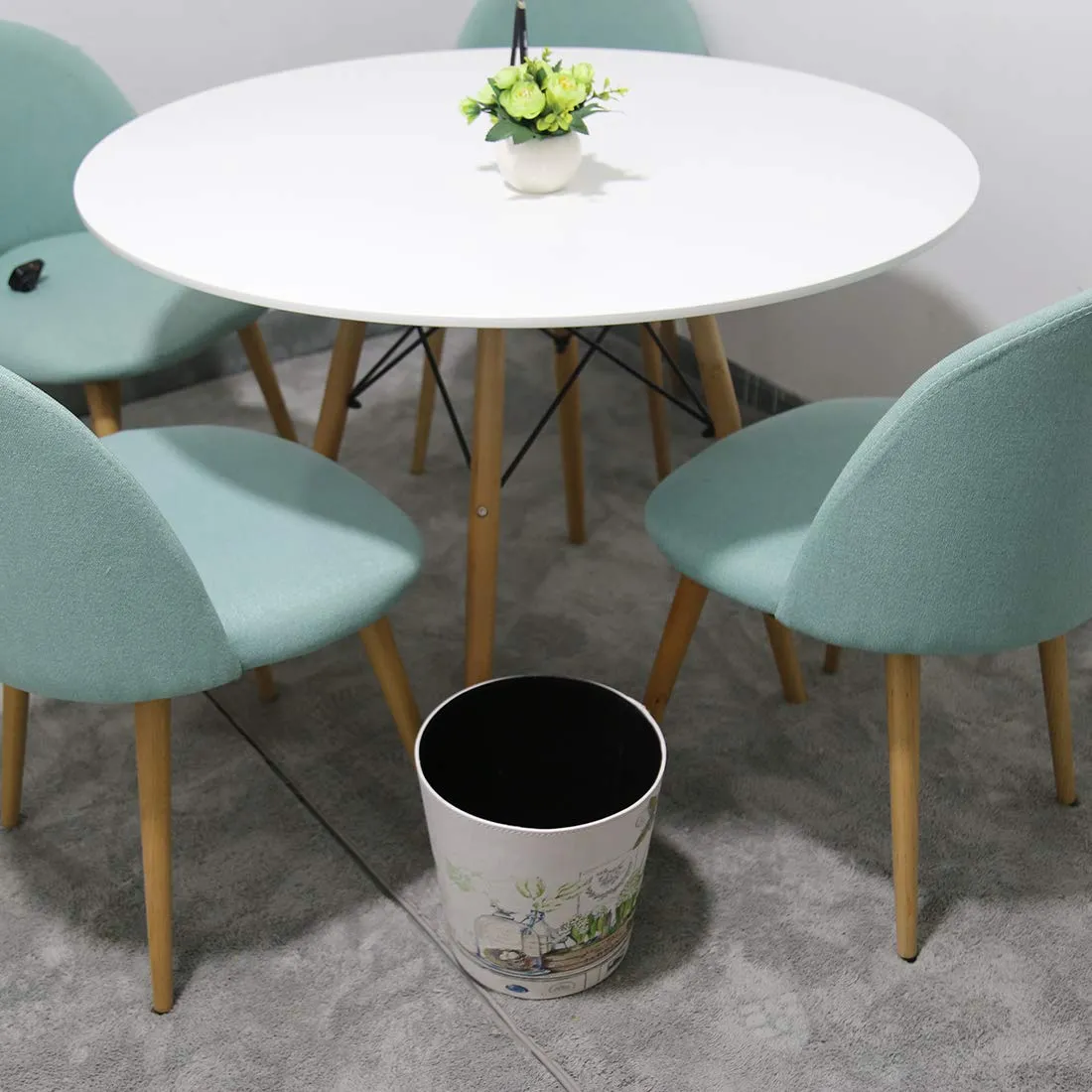 Wastebasket, British Style PU Leather Round Decorative Trash Bin Garbage Can Wastebasket Without Lid for Living Room Home Office - Plants and Butterfly