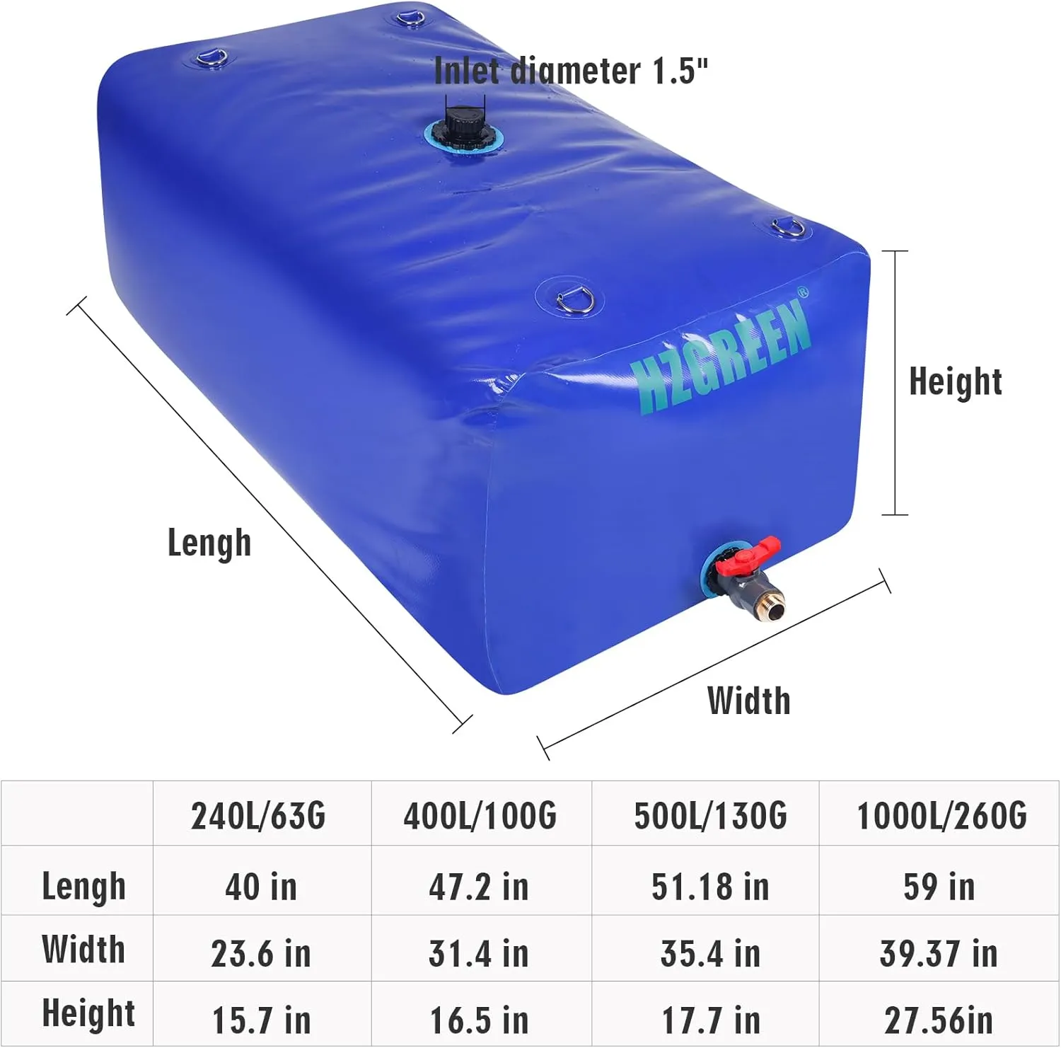 Water Bladder 500L/130G Water Tank Storage Container Foldable Portable Large Capacity Soft Bag Suitable for Outdoor Easy to Carry Out