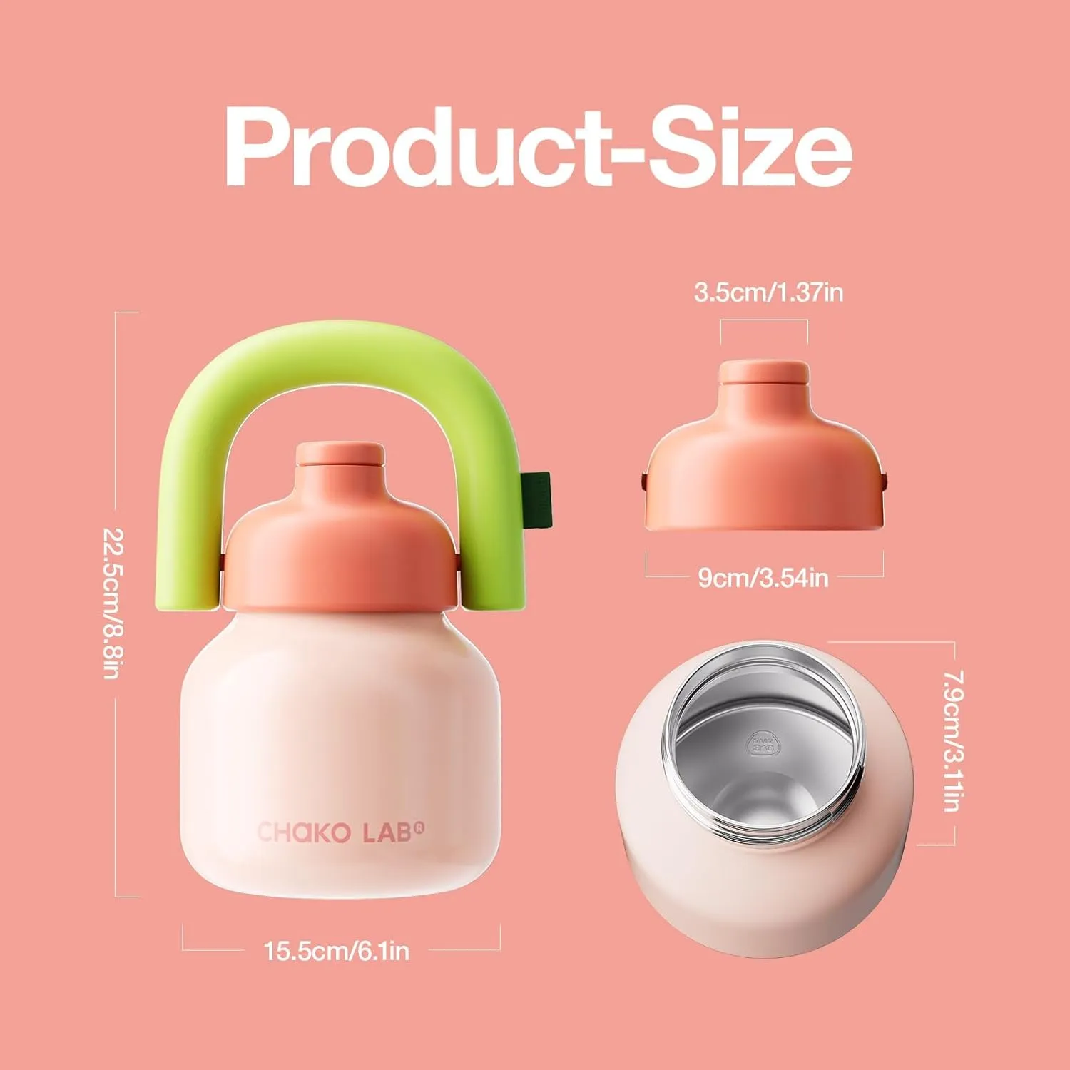 Water Bottle with Straw and Carry Handle | Wide Mouth vacuum insulated stainless steel Metal Thermos Bottles | Reusable, leak-proof and BPA-free | 33oz (Pink&Green)