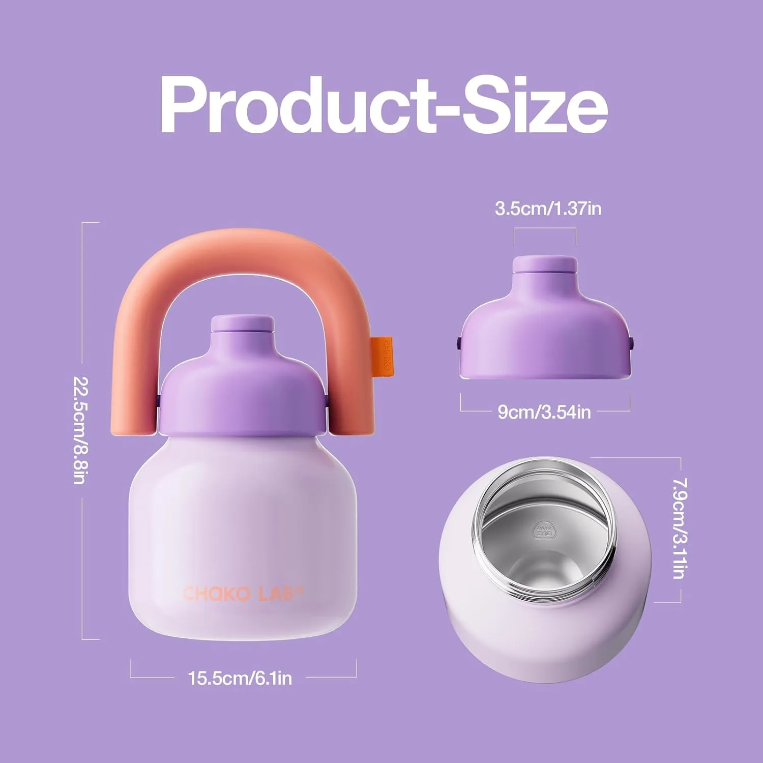 Water Bottle with Straw and Carry Handle | Wide Mouth vacuum insulated stainless steel Metal Thermos Bottles | Reusable, leak-proof and BPA-free | 33oz (Purple&Orange)