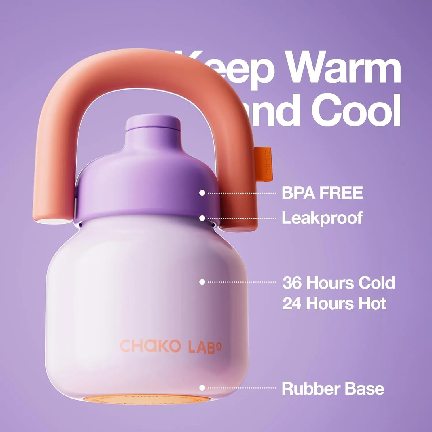 Water Bottle with Straw and Carry Handle | Wide Mouth vacuum insulated stainless steel Metal Thermos Bottles | Reusable, leak-proof and BPA-free | 33oz (Purple&Orange)