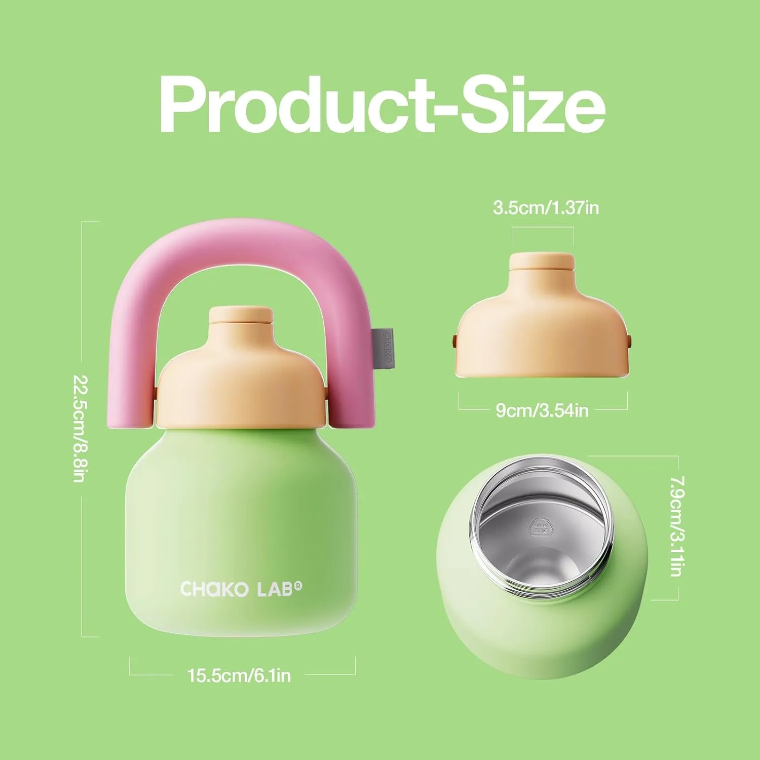 Water Bottle with Straw and Carry Handle | Wide Mouth vacuum insulated stainless steel Metal Thermos Bottles | Reusable, leak-proof and BPA-free | 33oz(Green&Orange)