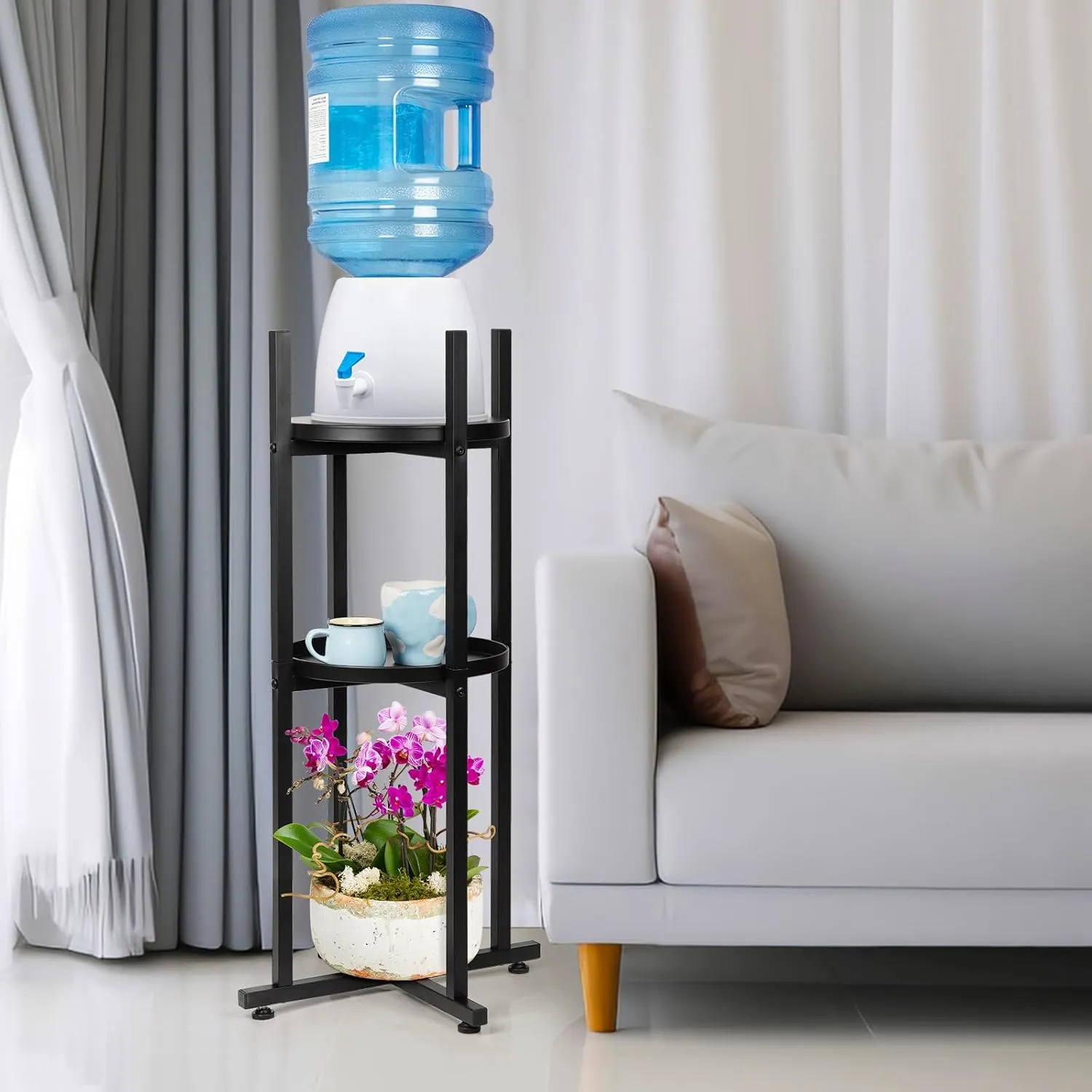 Water Dispenser Stand 5 Gallon Water Jug Stand Sturdy Water Stand(32.8" Hight-11.2" Wide) Water Jug Stand with 2 Round Shelfs for 1-5 Gallon Water Bottles/Crocks, Water Jug and Plant Stand