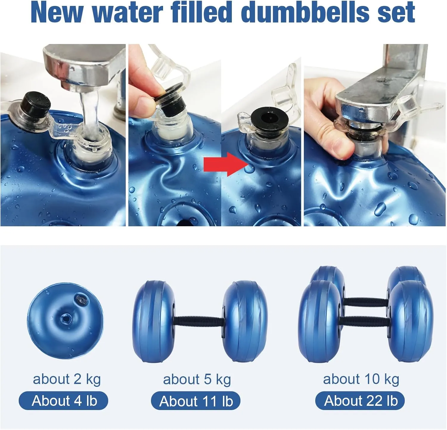 Water Filled Dumbbells Set - Water Filled Weights - Portable Travel Weights - Weights Adjustable Dumbbells - Portable Fitness Equipment - Strength Training - Fitness and Shaping