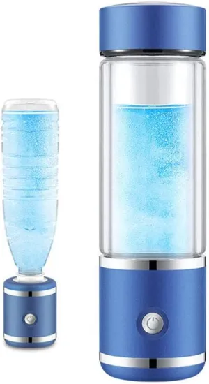 Water Purifiers, Alkaline Energy Cup Hydrogenated Water Bottle Generator Ionizer (Ph 7.5-9.5) Portable USB Rechargeable Anti-Aging Anti-Oxidation KettleGlass Bottle 300Ml,Blue