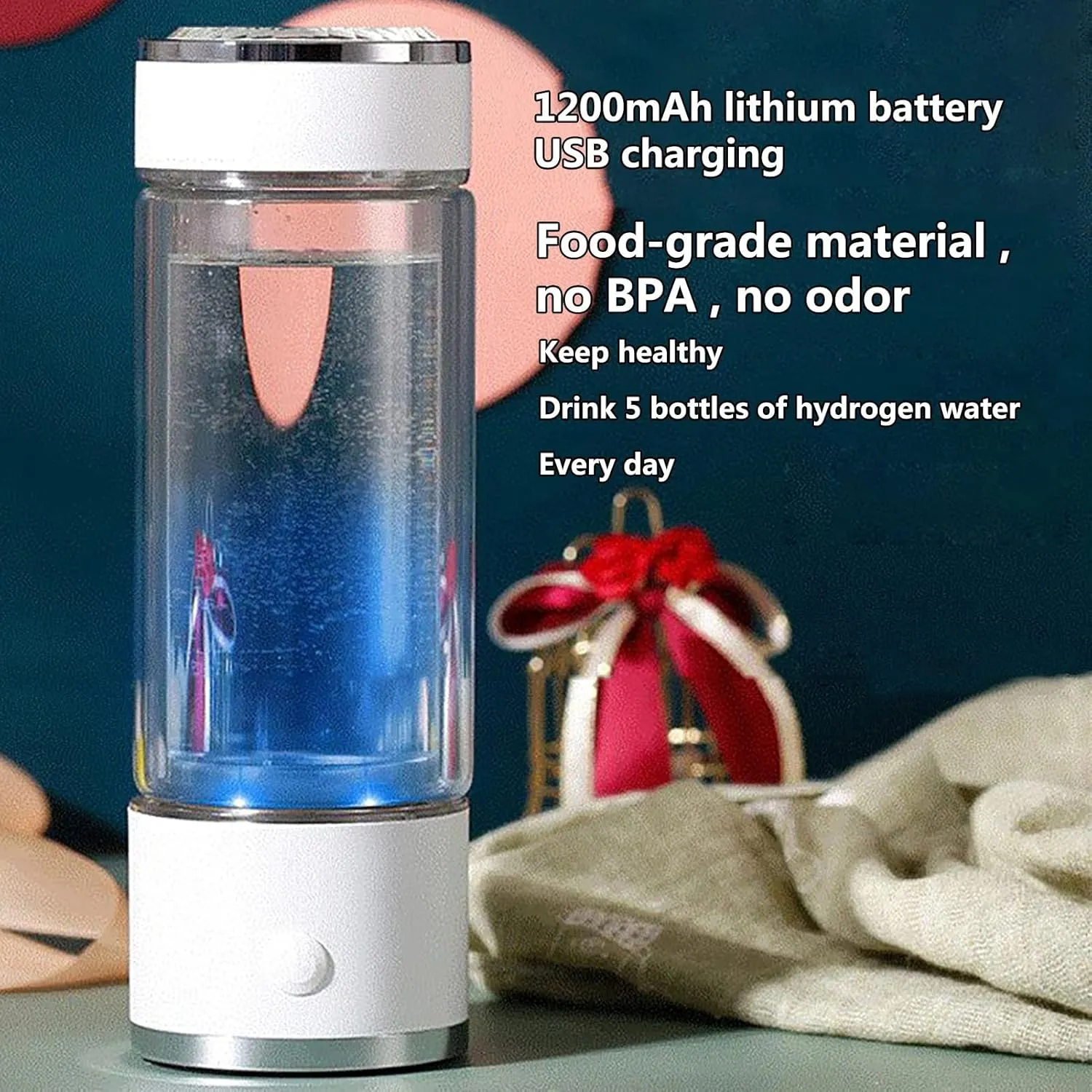 Water Purifiers, Hydrogen Rich Water Bottle Portable Hydrogen Water Generator SPE & PEM Technology Ionizer Make Hydrogen Content Up to 1300-1600 PPB with H2 Inhale Kit, Mineral Water Adapter 330Ml