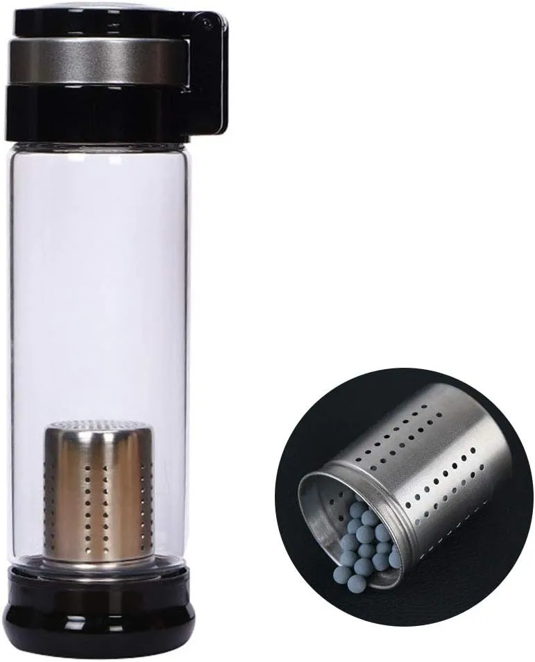 Water Purifiers, Hydrogen Water Bottle Water Purifier Alkaline Hydrogen Rich Water Ionizer Portable Hydrogen Water Generator Glass Bottle Anti-Aging Anti-Oxidation Machine 420Ml