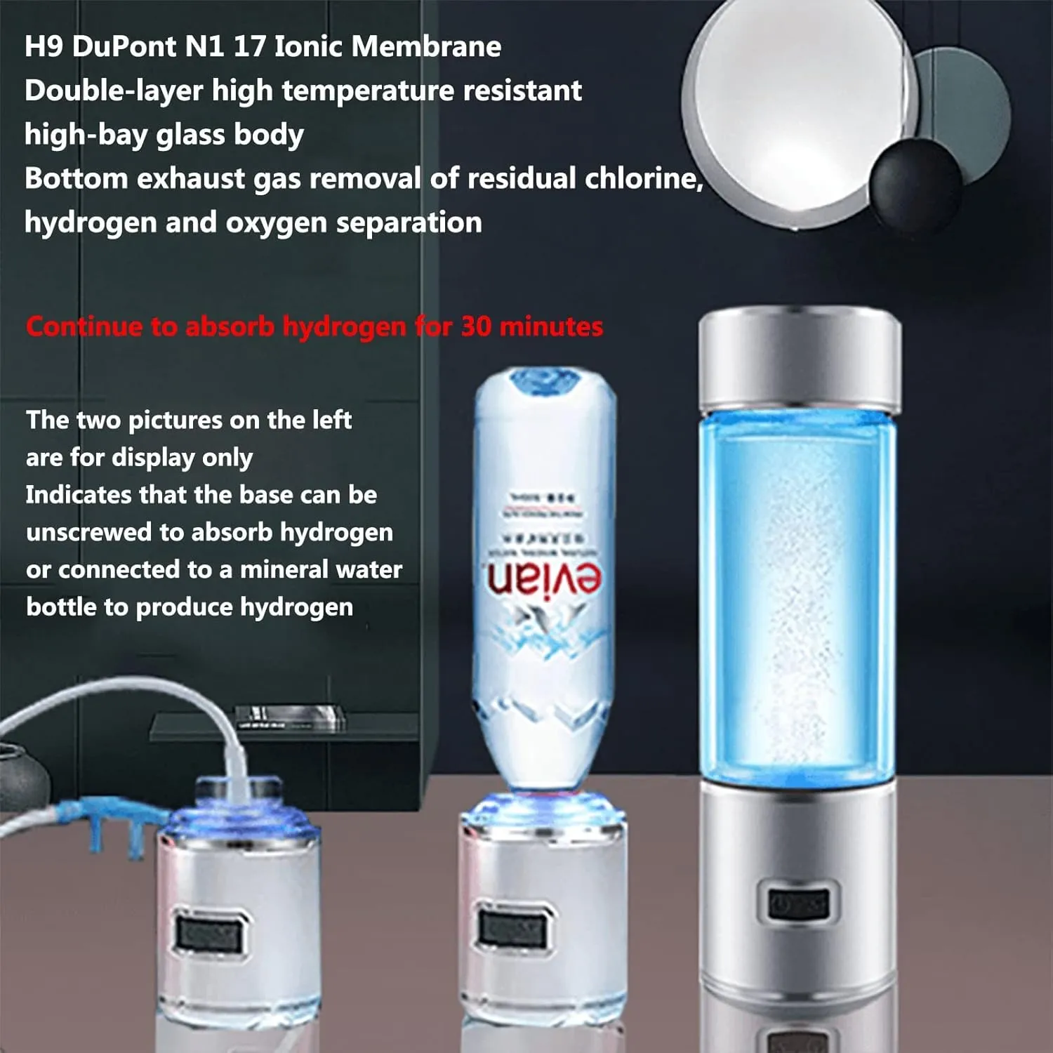 Water Purifiers, Portable Hydrogen Water Bottle Hydrogen Water Generator Ionizer 3-Mins Make Hydrogen Content Up to 4500-5000 PPB Inhaler Adapter for Car, Bike, Outdoors, Tandard Mineral Water Adapt