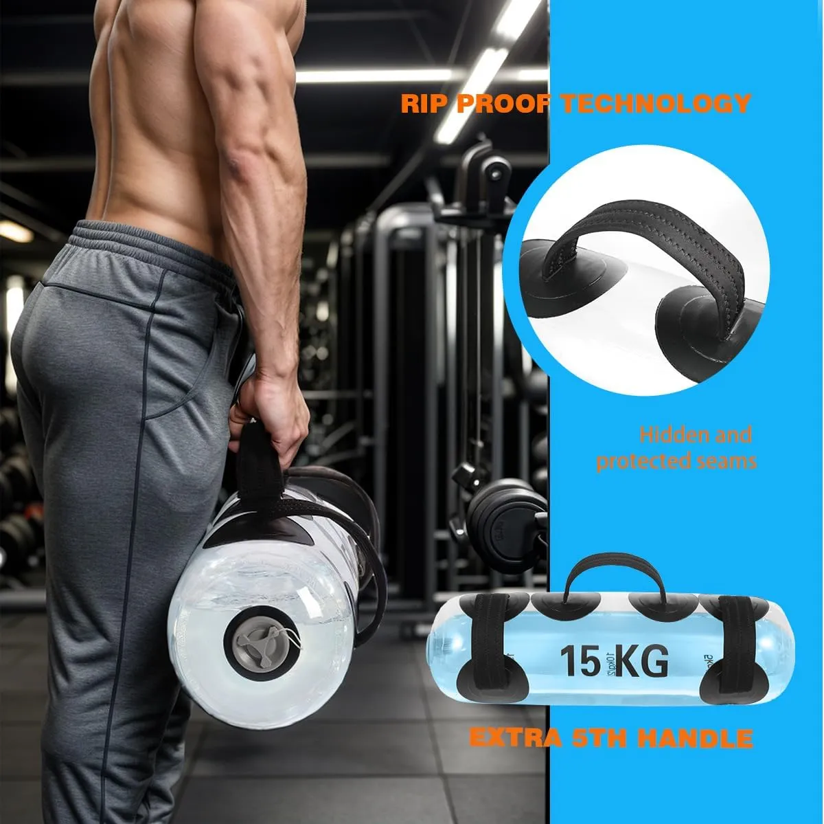 Water Weight Aqua Bag up to 55lbs - Filled Hydro Core Training Bag for Strength Functional Fitness Training -Exercise Sandbag Alternative Power Water Weight Bag, Smart Design with Extra Handle