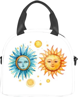 watercolor boho sun and moon autumn Insulated Adult Lunch Bag with Shoulder Strap for Women Lightweight Reusable Portable Freezable Lunch Tote Bag for Work Picnic