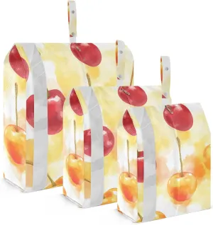 Watercolor Cherries Travel Storage Bag with Lanyard - Portable Lightweight Classified Storage Bag with Zipper, Dust and Waterproof Travel Packing Cube for Suitcase,3 Pieces