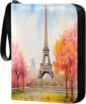Watercolor Painting French Card Binder 4-Pocket Leather Cover 400 Pockets Card Album Holder Removable Display Storage for Trading Cards, Game Cards, Collectibles