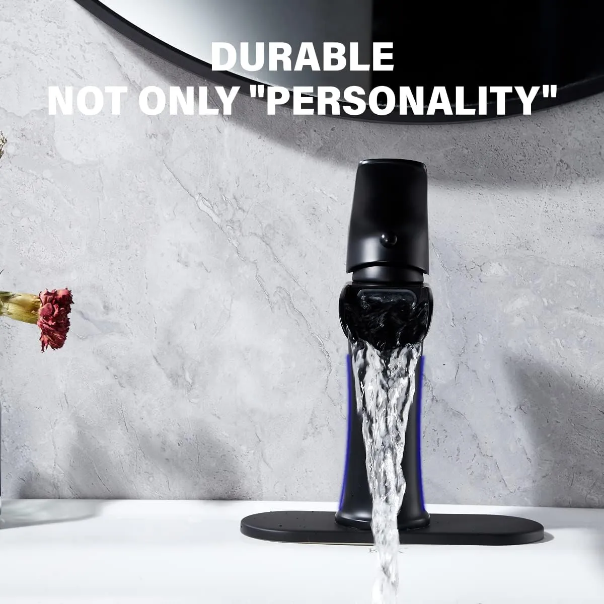 Waterfall Bathroom Faucet Black YUNDOOM Matte Black with Pop Up Drain Single Handle One Hole or Three Holes Vanity Farmhouse RV Vessel Basin Faucet Deck Mount