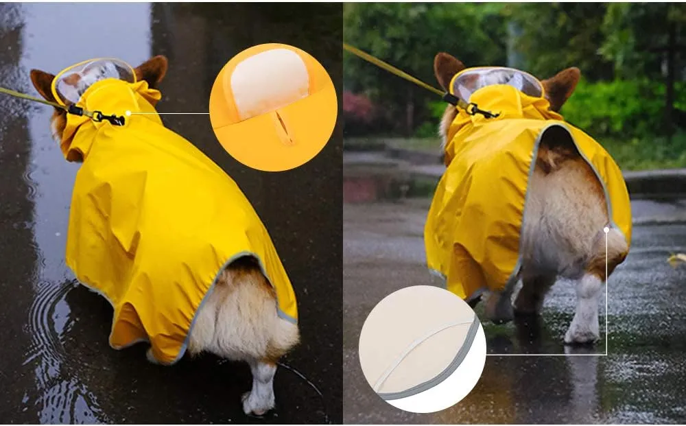 Waterproof Dog Rain Jacket with Hood - Reflective Strip, Adjustable Belly Strap, Lightweight Poncho with Storage Bag (Large, Yellow)