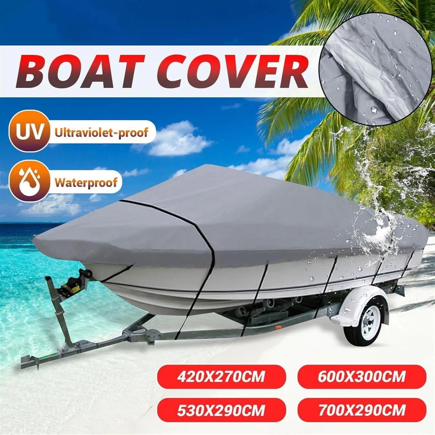 Waterproof Yacht Boat Cover Outdoor Protection 600D Anti-Smashing Tear-Proof Sunshade Anti-UV Boat Cover(420x270cm)