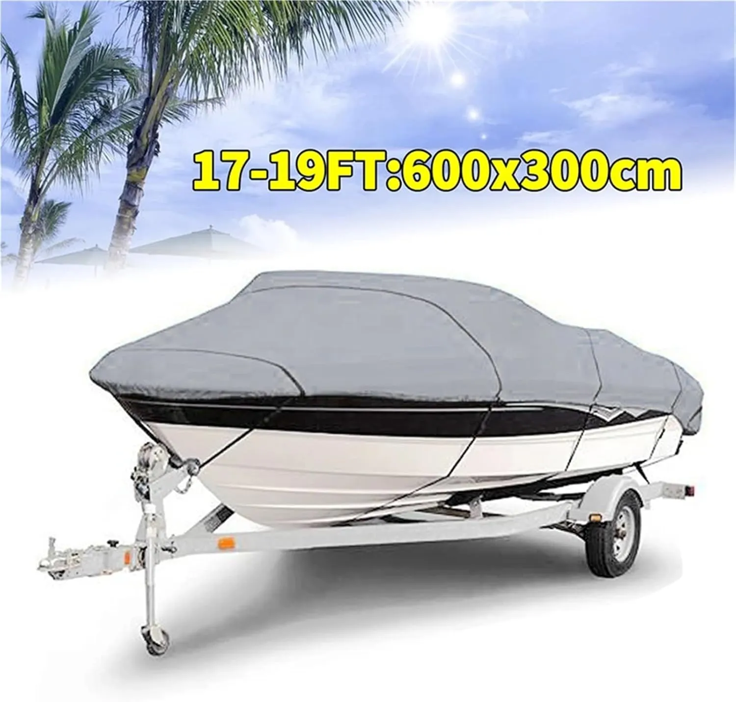 Waterproof Yacht Cover 11–22ft – 300D Anti-Tear with Silver Reflective Coating for Boats(17-19FT)