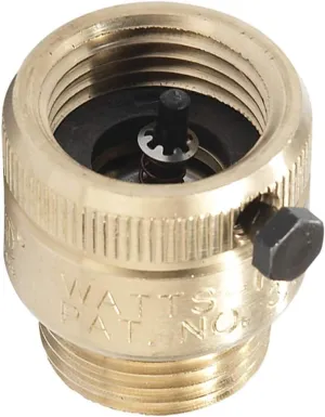 Watts LF8 3/4" Lead-Free Brass Hose Connection Vacuum Breaker Backflow Preventer, Break Away Set Screw, Rubber Diaphragm & Disc, Indoor/Outdoor, Maximum Pressure 125 psi