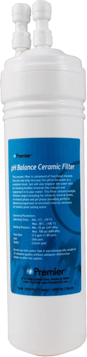 Watts Premier pH Balancing Ceramic Post-Filter with 1/4" QC (Quick Connect) Fittings for All RO Reverse Osmosis Systems, Water Filter Replacement, 6 Layers, Fits 1/4" Faucet Tubing