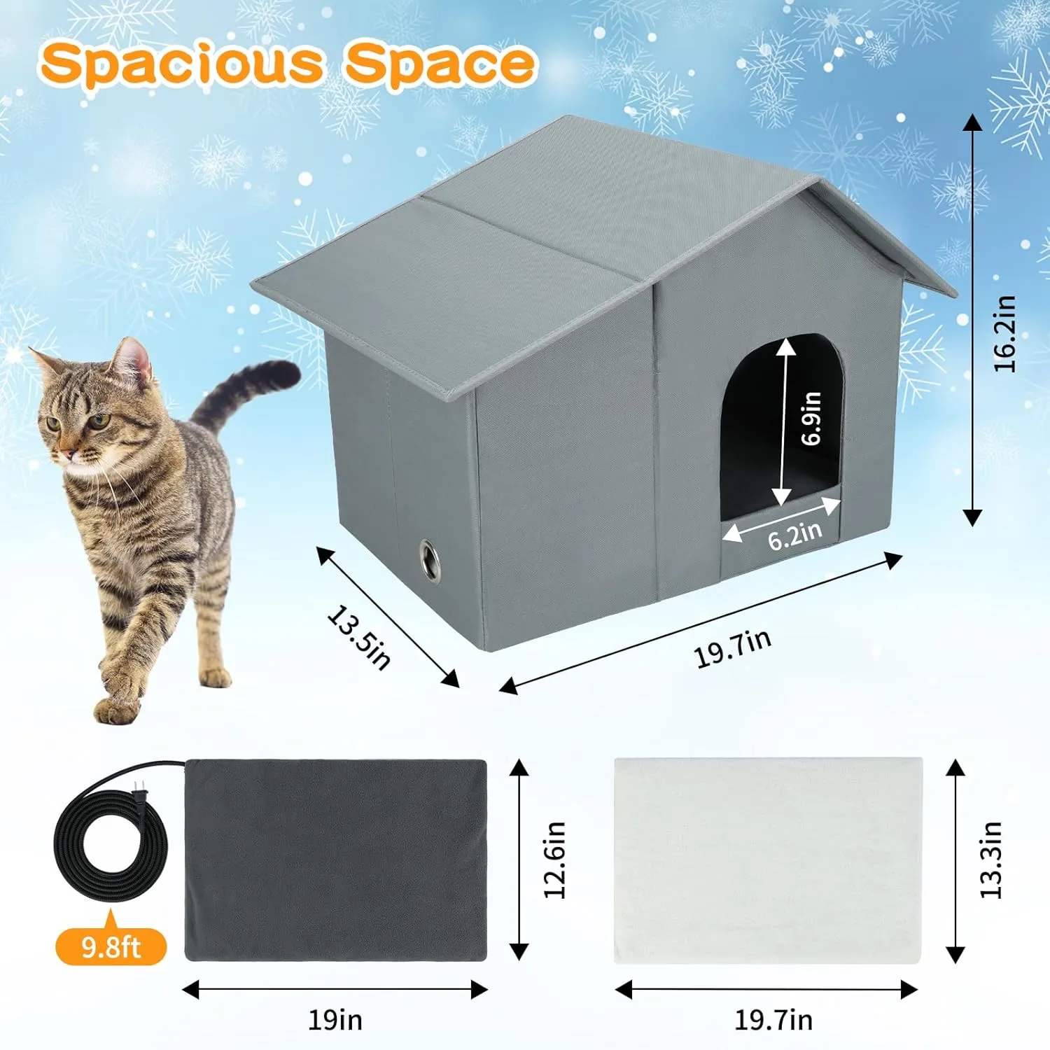 Weatherproof Heated Cat Houses, Insulated and Waterproof Feral Cat Shelter, Extra-Wide Kitty House with Heating Pad for Winter, Cozy Outdoor Cat Bed for Ferals, Strays, and Indoor Barn Cats