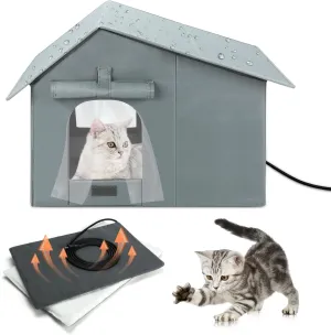 Weatherproof Heated Cat Houses, Insulated and Waterproof Feral Cat Shelter, Extra-Wide Kitty House with Heating Pad for Winter, Cozy Outdoor Cat Bed for Ferals, Strays, and Indoor Barn Cats