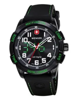 Wenger Mens LED Nomad Compass - Green & Black - Black Rubber Strap