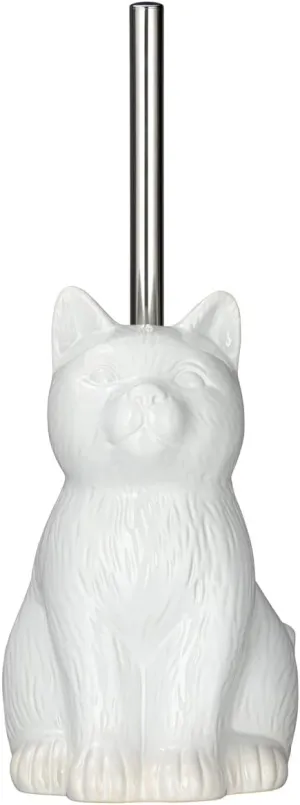 WENKO Cat Toilet Brush Holder, Ceramic, White, 22 x 17 x 14 cm