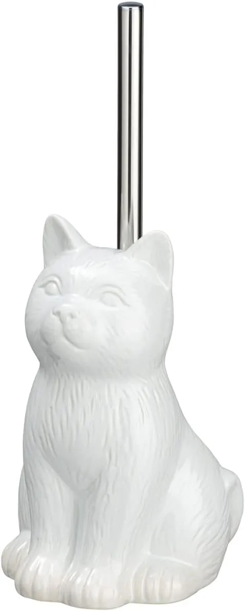 WENKO Cat Toilet Brush Holder, Ceramic, White, 22 x 17 x 14 cm
