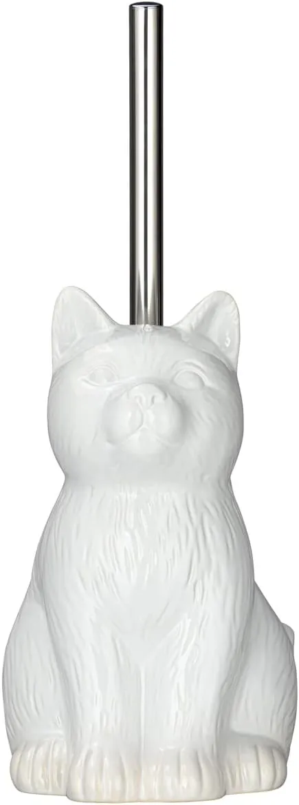 WENKO Cat Toilet Brush Holder, Ceramic, White, 22 x 17 x 14 cm