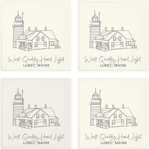 West Quoddy Head Light, Joyride Home Decor, 4 Ceramic Coasters, 4-inch Square Drink Coasters, Set of 4, Non-Slip Cork Back, Protects Surfaces, Express Your Style.