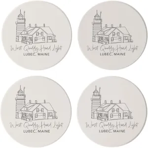 West Quoddy Head Light Muted Coastal, Joyride Home Decor, 4 Ceramic Coasters, 4-inch Circle Drink Coasters, Set of 4, Non-Slip Cork Back, Protects Surfaces, Express Your Style.