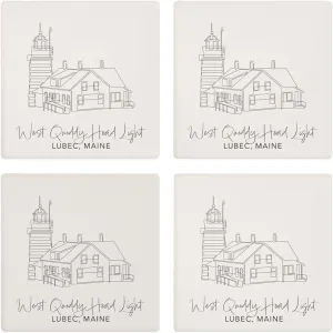 West Quoddy Head Light Muted Coastal, Joyride Home Decor, 4 Ceramic Coasters, 4-inch Square Drink Coasters, Set of 4, Non-Slip Cork Back, Protects Surfaces, Express Your Style.