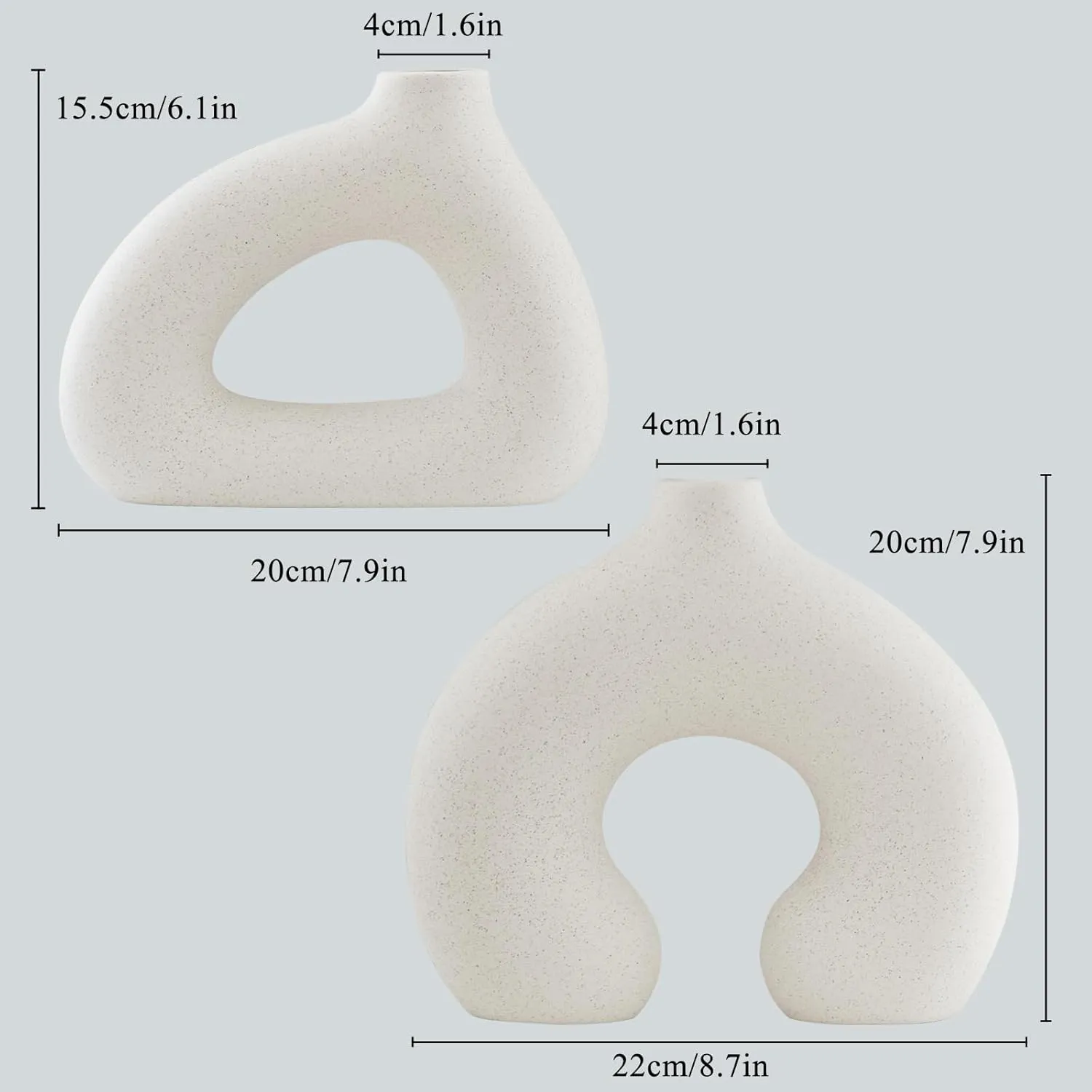 White Ceramic Vase Set of 2 for Modern Home Decor, Round Matte Donut Vases for Pampas Grass, Boho Nordic Minimalism Style Modern Flower Vases for Living Room Table Bookshelf Office Bedroom