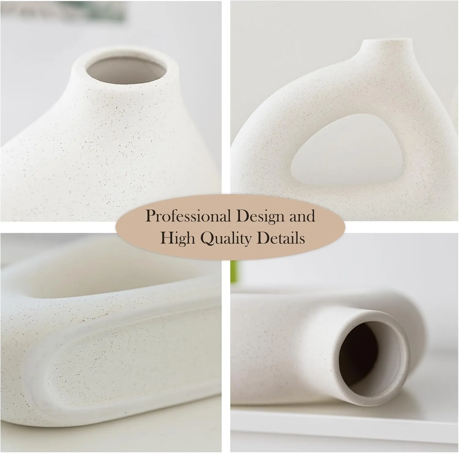 White Ceramic Vase Set of 2 for Modern Home Decor, Round Matte Donut Vases for Pampas Grass, Boho Nordic Minimalism Style Modern Flower Vases for Living Room Table Bookshelf Office Bedroom