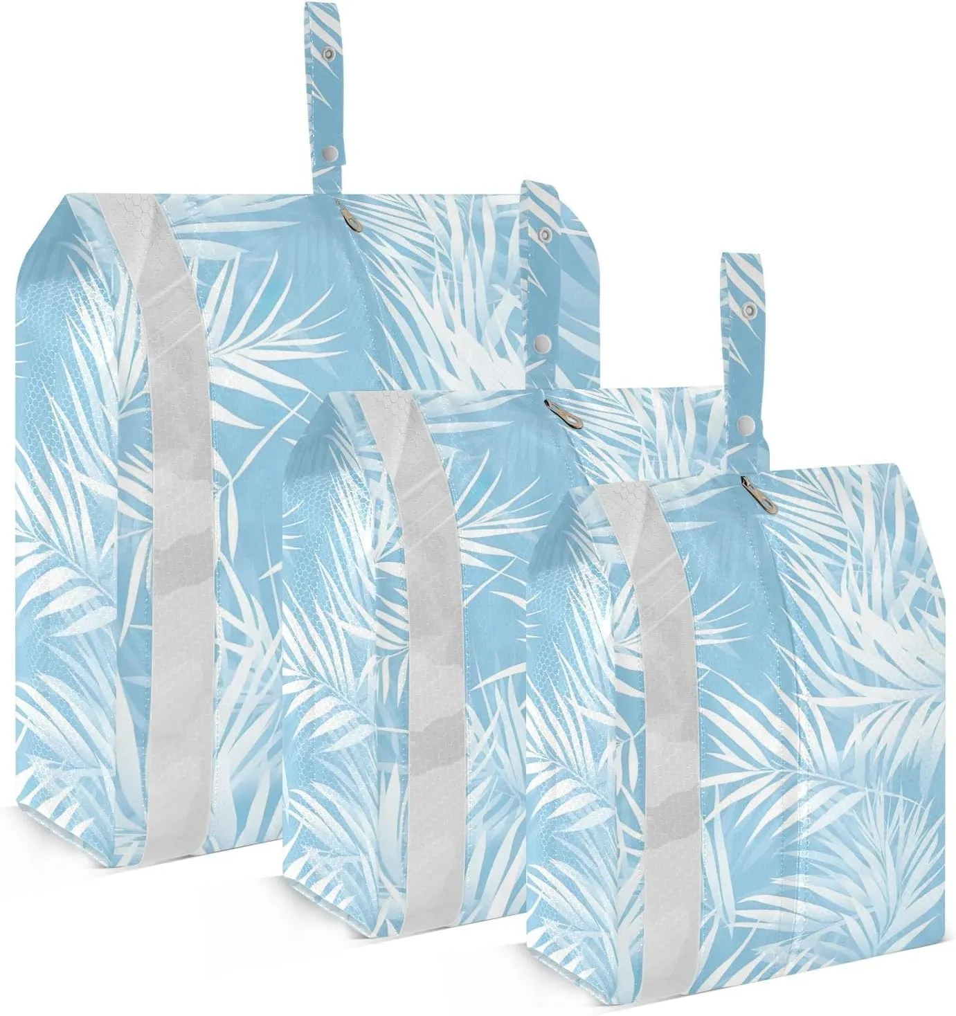 White Leafage Travel Storage Bag with Lanyard - Portable Lightweight Classified Storage Bag with Zipper, Dust and Waterproof Travel Packing Cube for Suitcase,3 Pieces