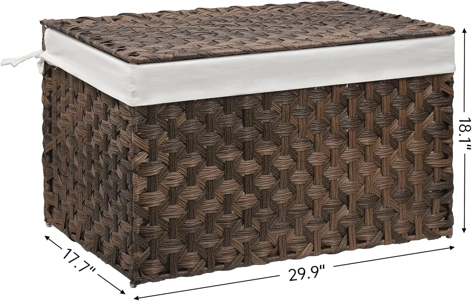 Wicker Storage Basket with Lid, 42.3 Gallon (160L) Large Blanket Basket with Lid, Woven Storage Bin with Handles, Removable Liner, Metal Frame, Foldable, for Bedroom, Laundry Room, Brown