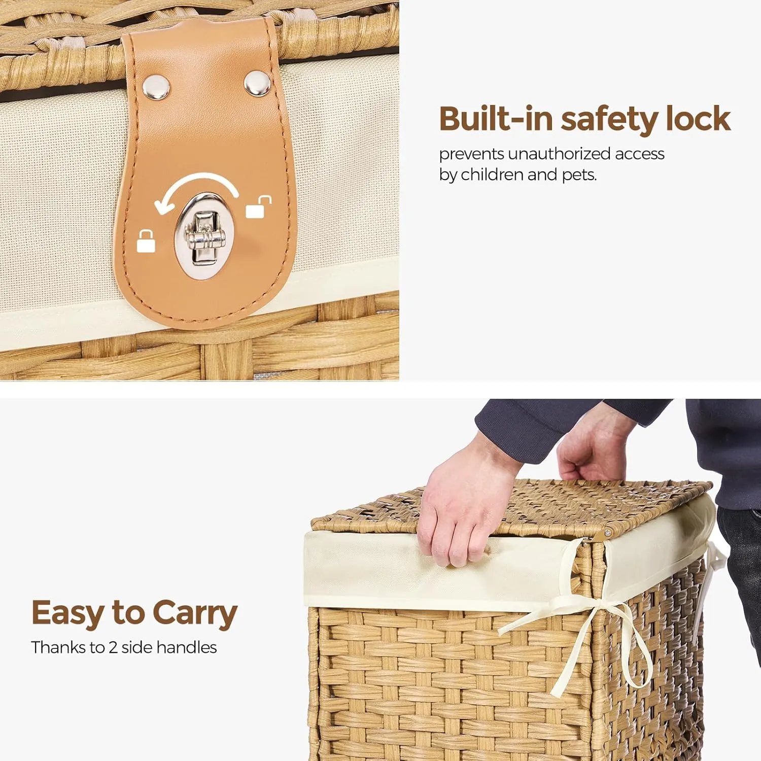Wicker Storage Basket with Lid,Rattan Shelf Basket with Removable Liner Bag,160L Storage Bin,Storage Trunk with Heightened Feet,Storage Container for Wardrobe,Home Organizer