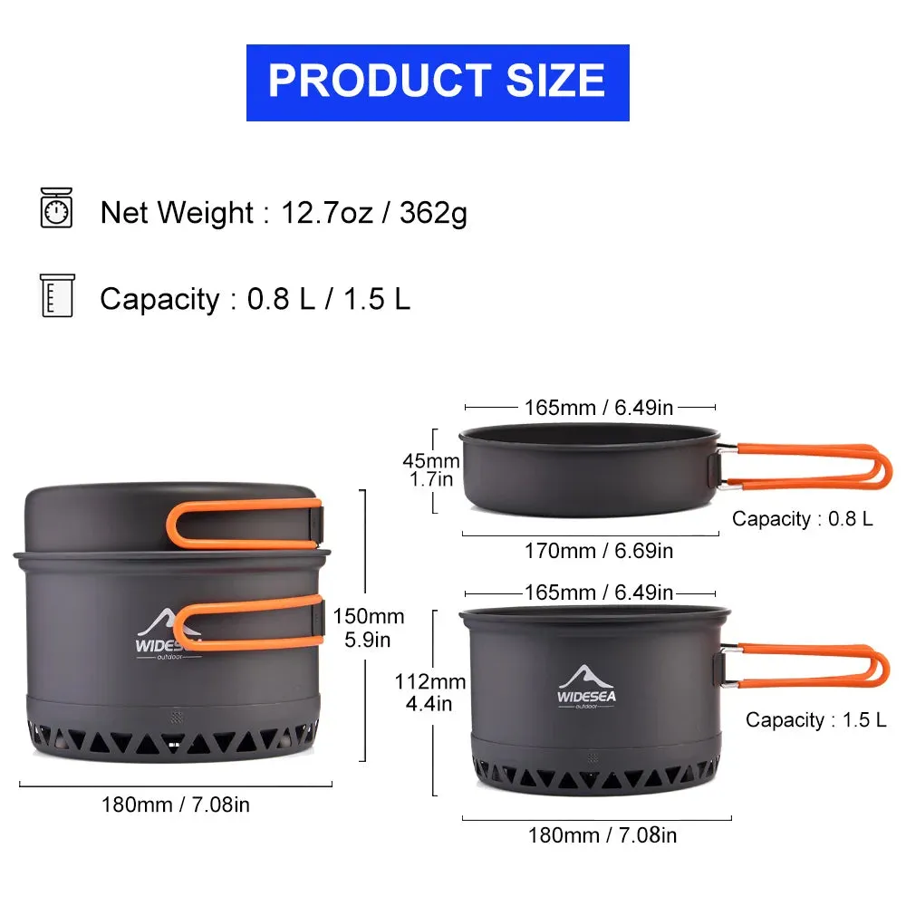 Widesea Camping Cookware Set – 1.3L/2.3L Outdoor Cooking Pot & Kettle for Hiking, Travel and Hunting