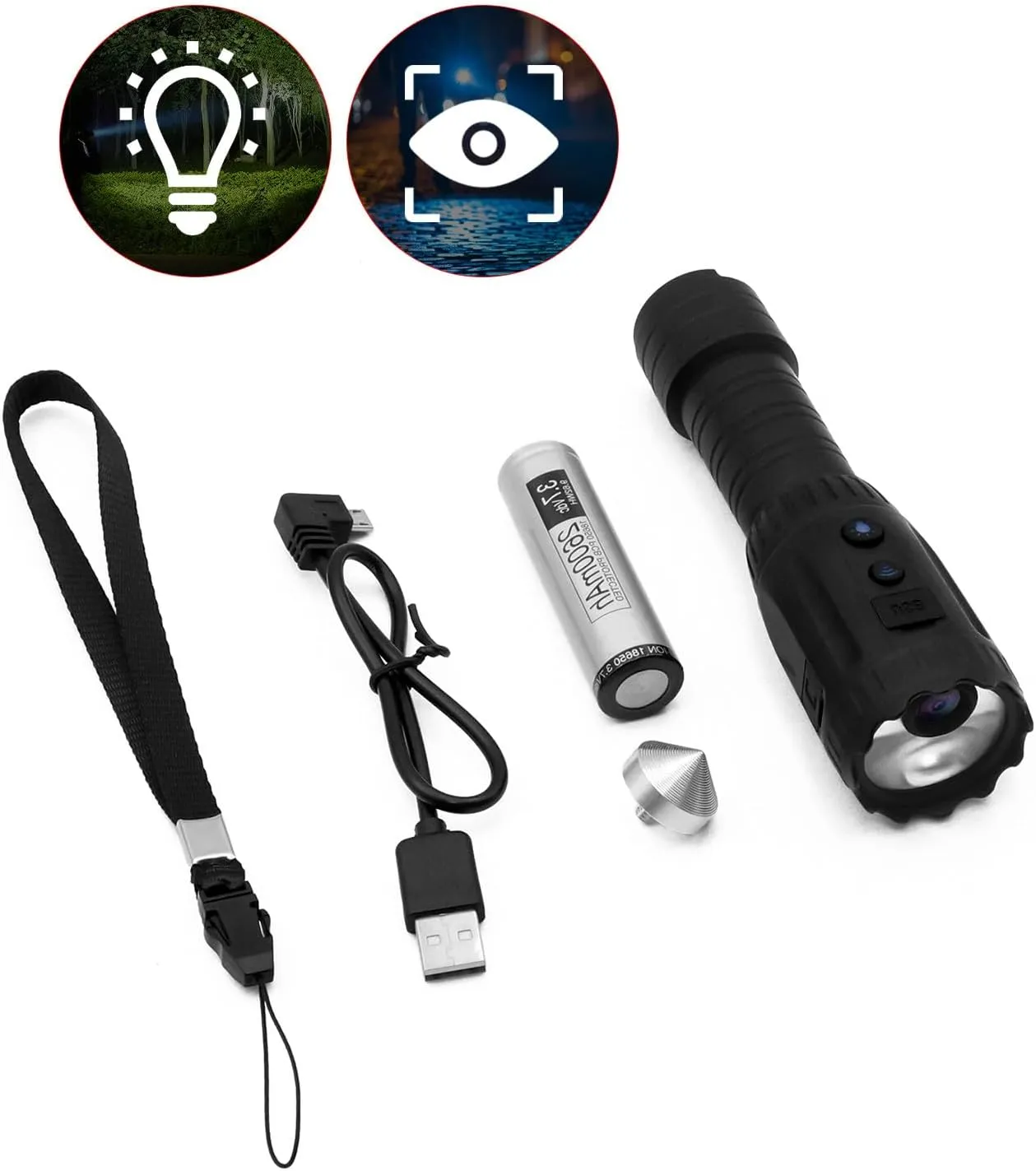 WiFi Smart LED Flashlights with HD Camera Video Function Audio Recorder for Outdoor Camping Hiking Dog Walking Essentials Gear Flash Lights
