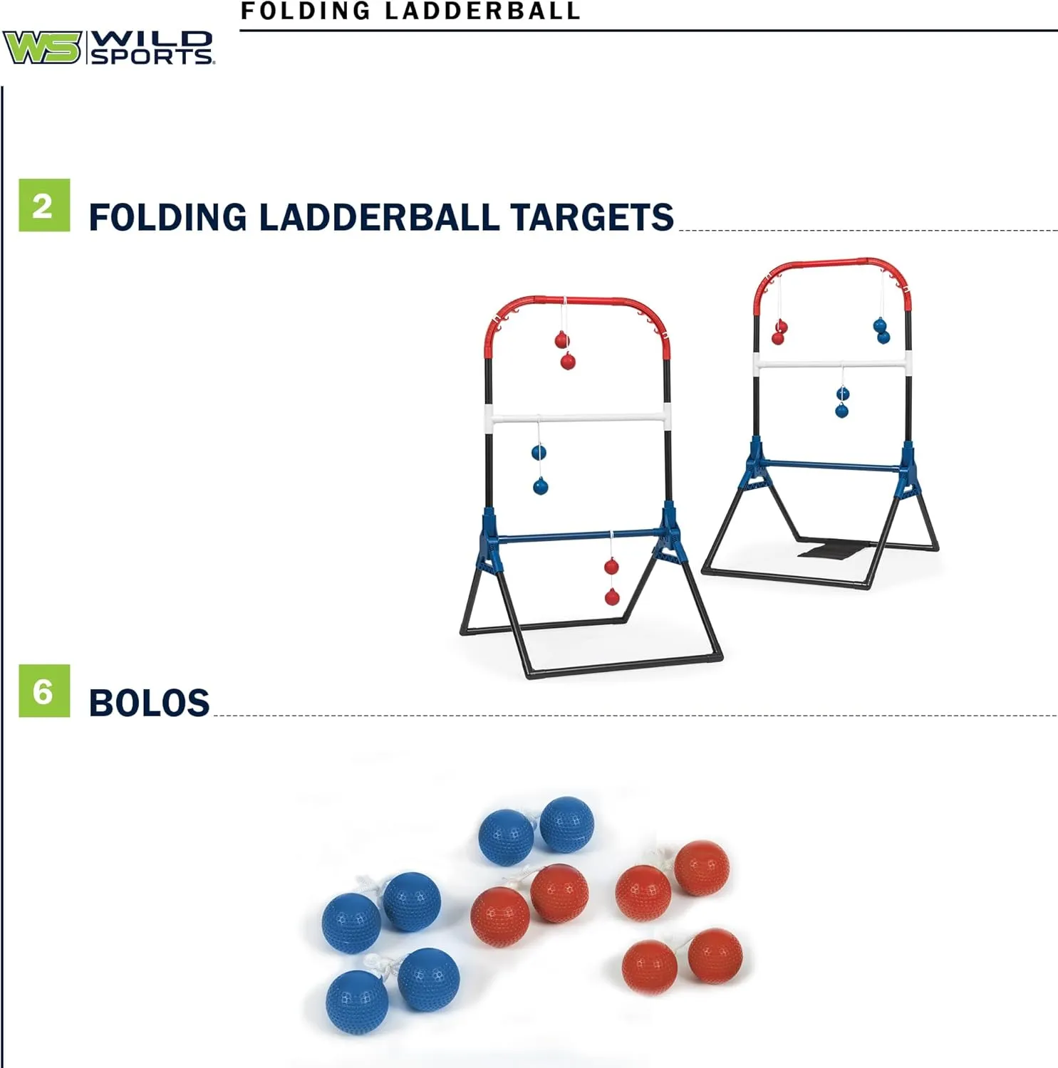 Wild Sports Folding Ladderball Set - Lightweight and Portable Outdoor Game - Includes 6 Bolos