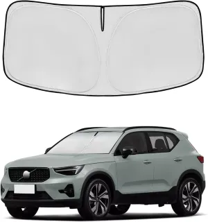 Windshield Sun Shade for Volvo XC40 2019-2025 Double Layer 240T Front Window Shade Custom Fit XC40 Sun Visor Foldable Shade Blocks UV Rays Summer Must Have Car Accessories