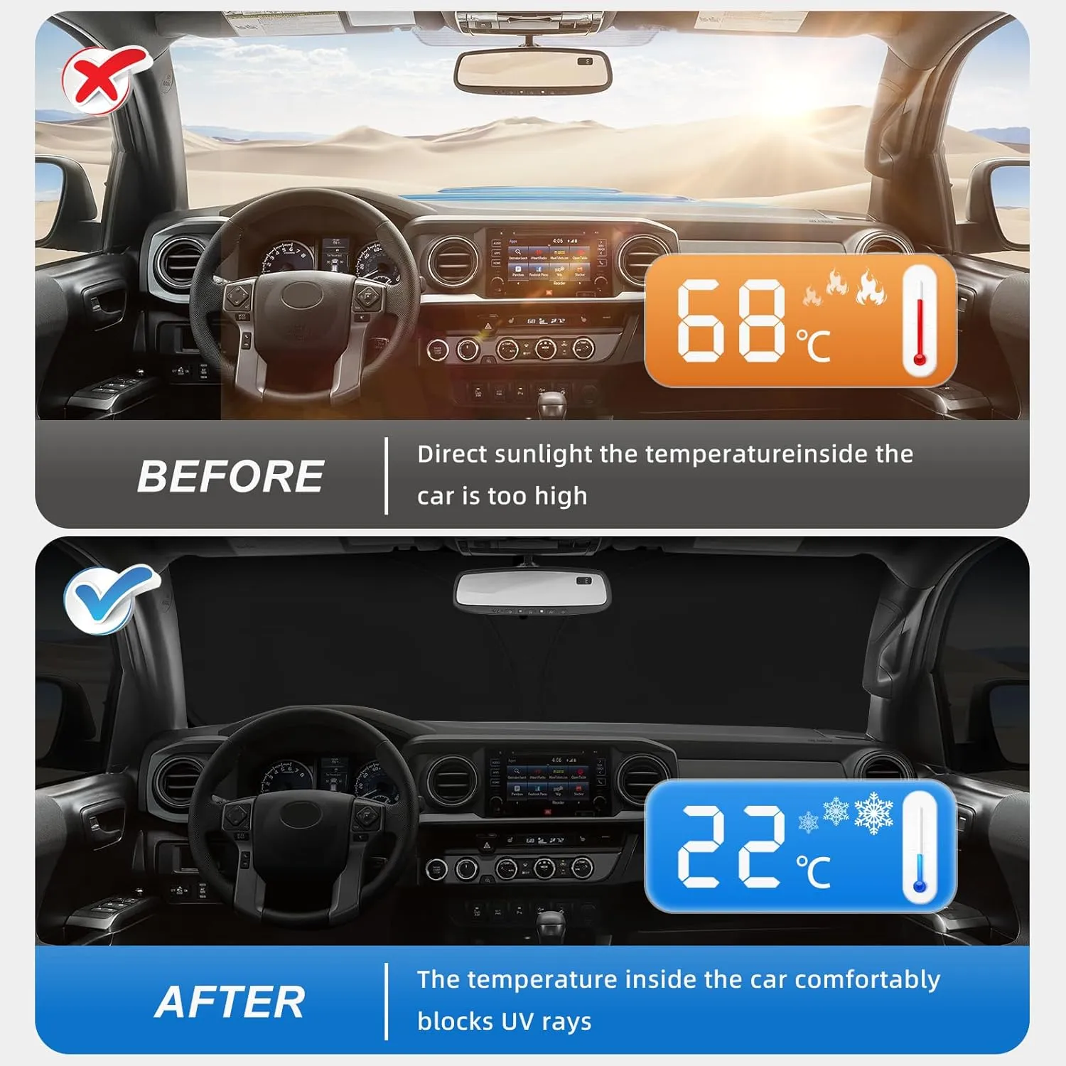 Windshield Sun Shade for Volvo XC40 2019-2025 Double Layer 240T Front Window Shade Custom Fit XC40 Sun Visor Foldable Shade Blocks UV Rays Summer Must Have Car Accessories