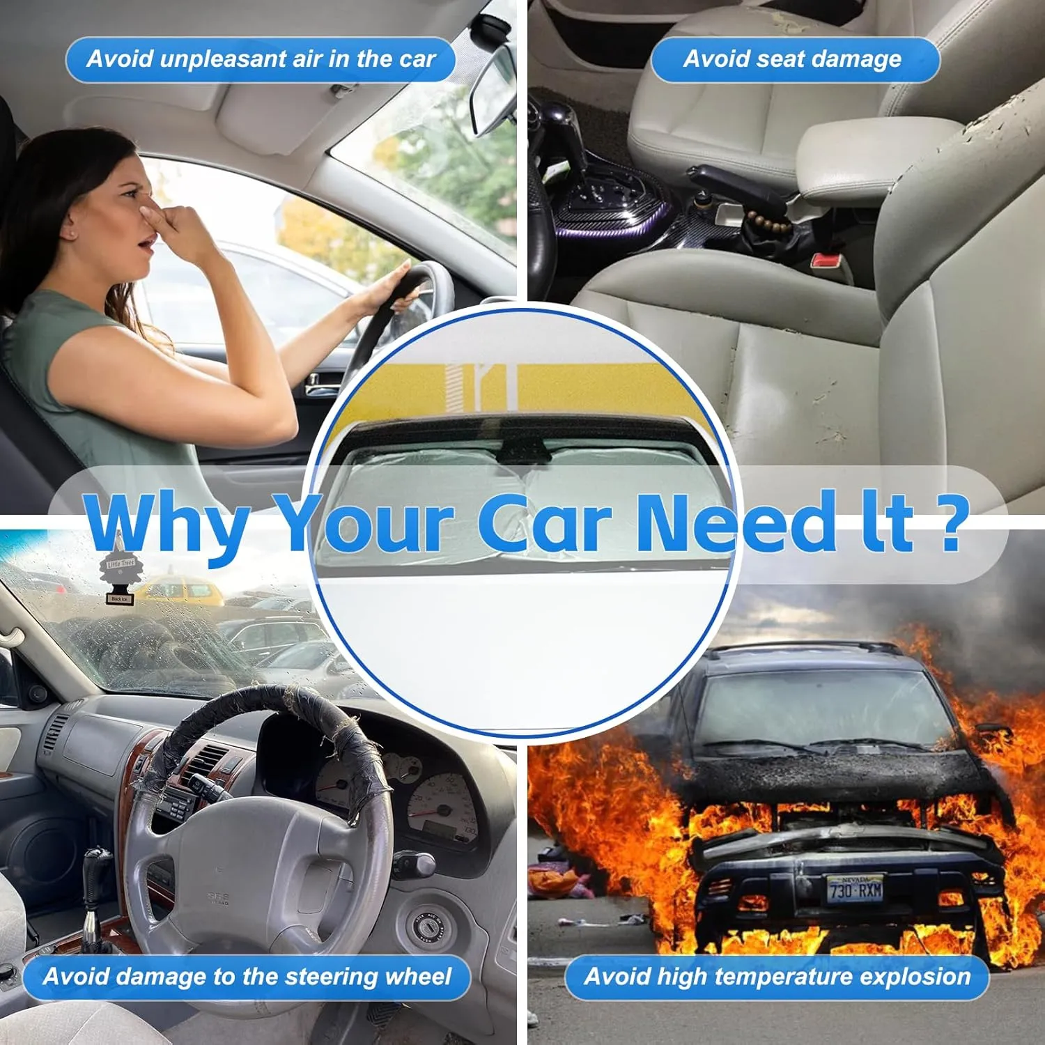 Windshield Sun Shade for Volvo XC40 2019-2025 Double Layer 240T Front Window Shade Custom Fit XC40 Sun Visor Foldable Shade Blocks UV Rays Summer Must Have Car Accessories