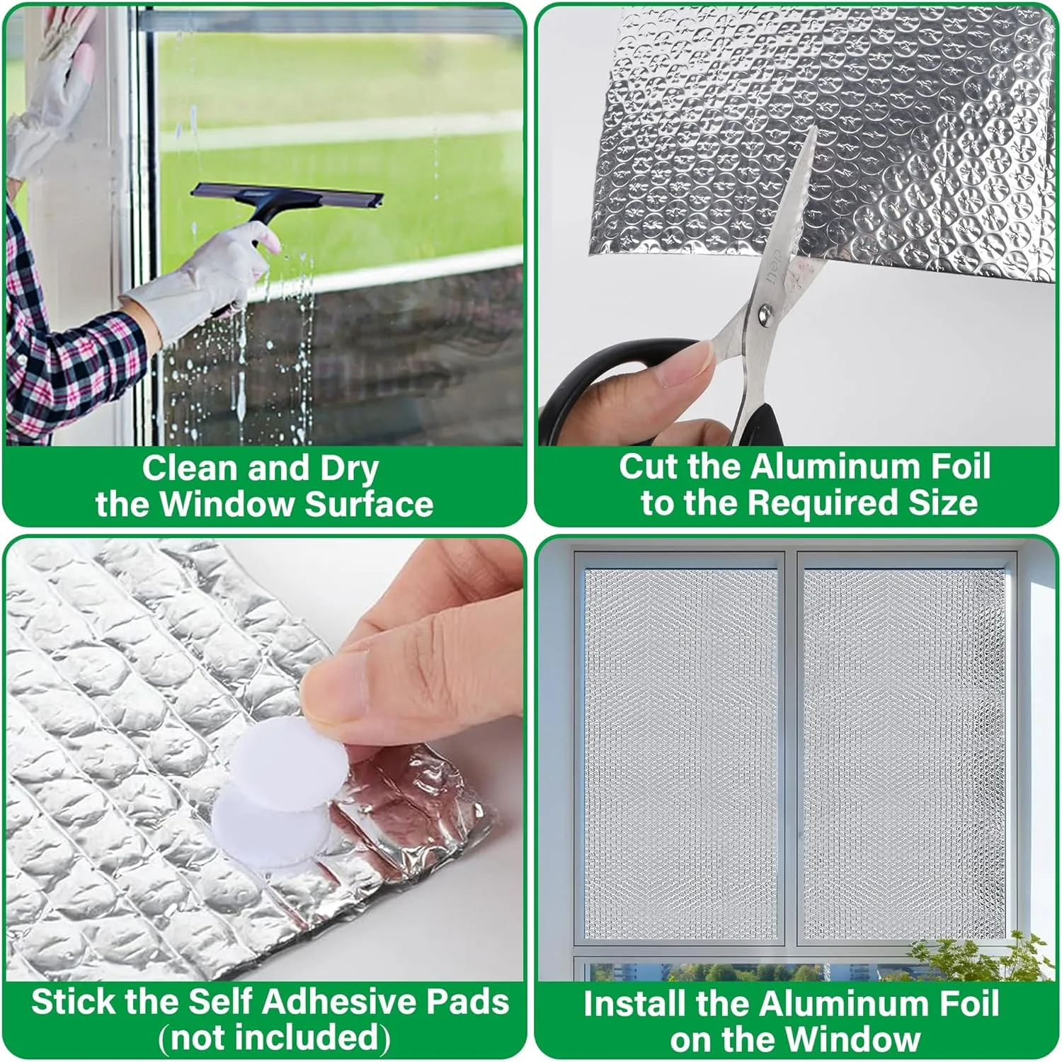 winemana Window Insulation Roll, 48IN x 20FT Reflective Heat Shield Bubble Film, Double-Sided Aluminum Foil Insulation, Weatherproof Garage Door Cover for Windows, RV, Basement, Winter & Summer
