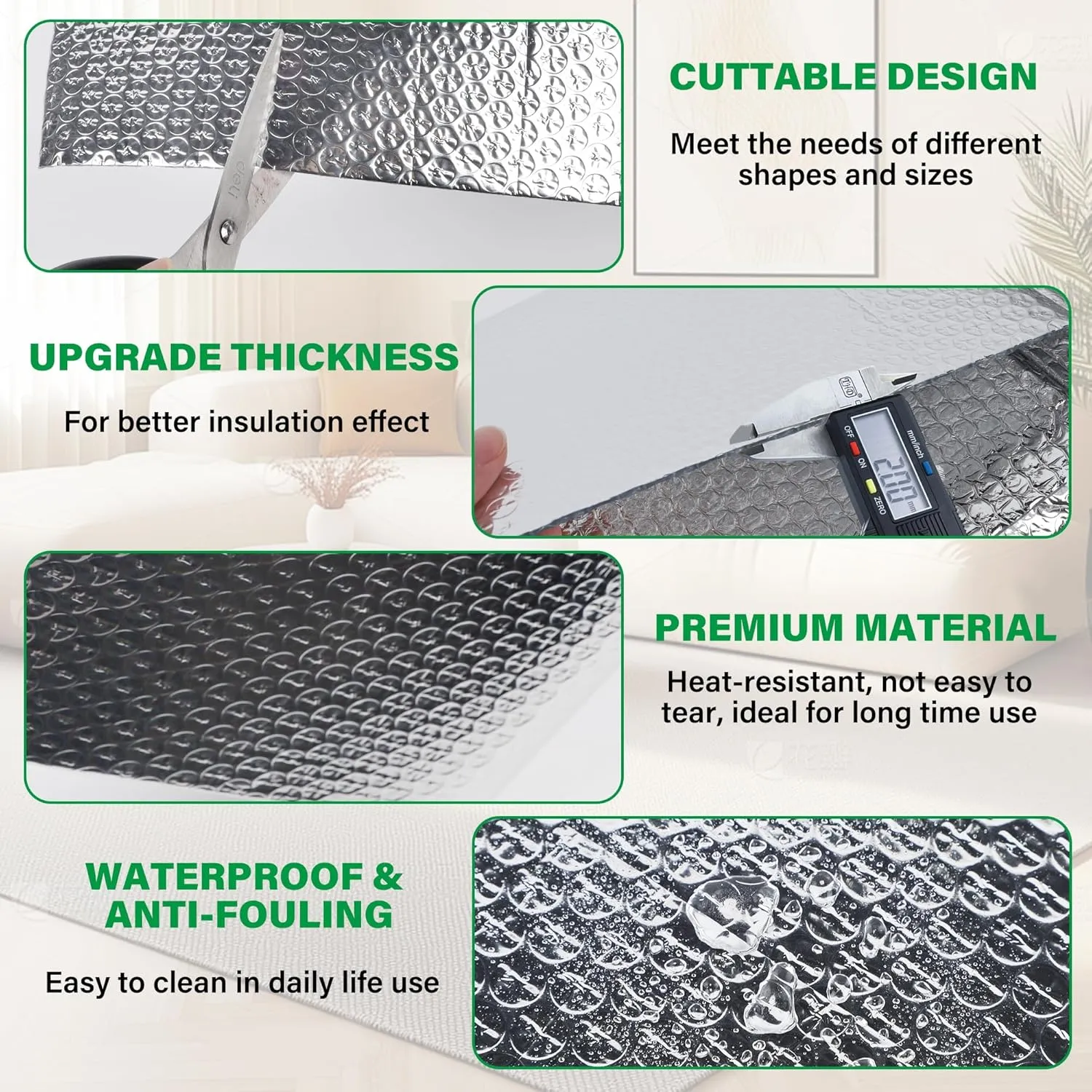 winemana Window Insulation Roll, 48IN x 20FT Reflective Heat Shield Bubble Film, Double-Sided Aluminum Foil Insulation, Weatherproof Garage Door Cover for Windows, RV, Basement, Winter & Summer