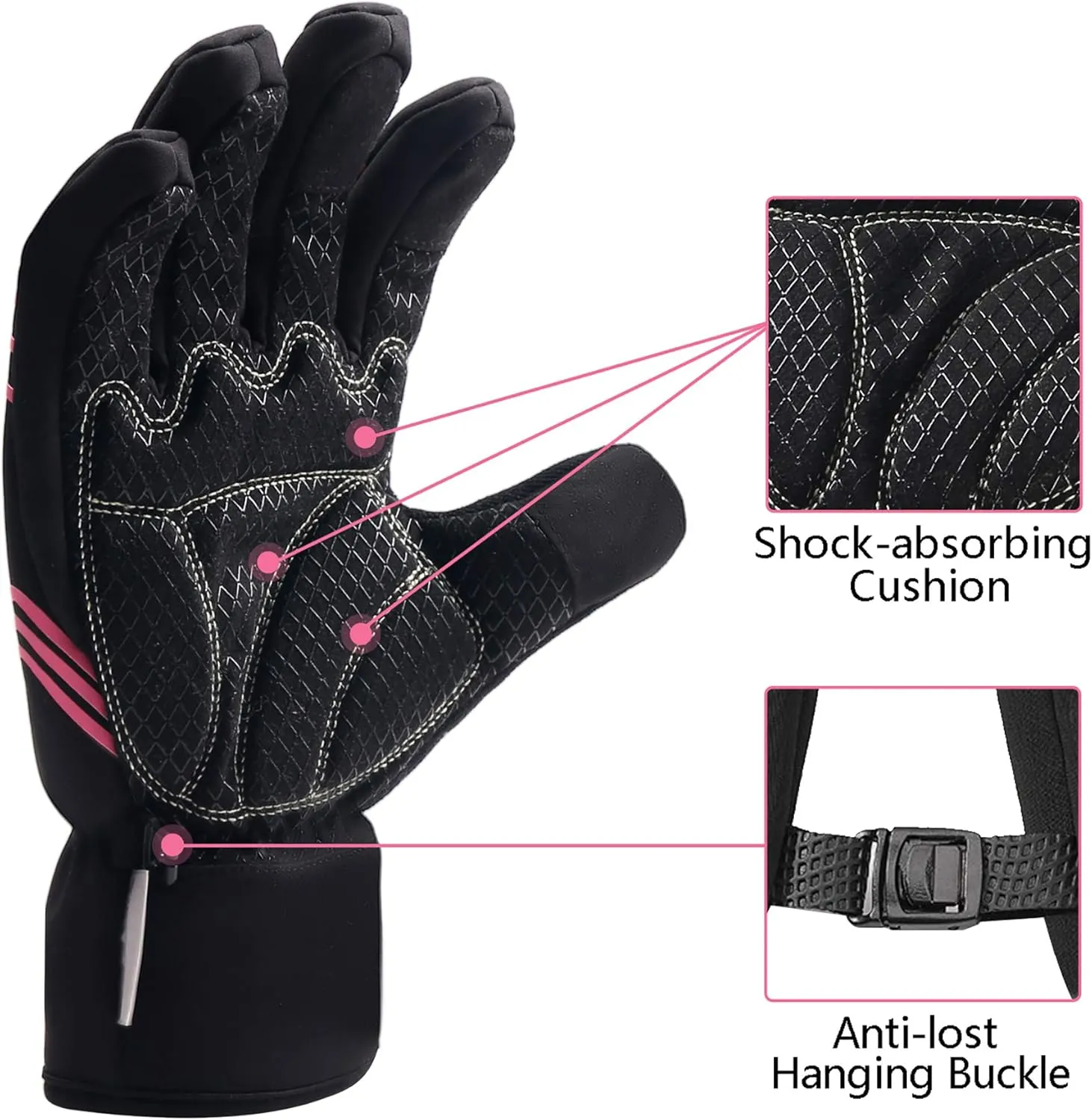 Winter Gloves Waterproof&Windproof with Shock-Absorbing Pad Anti-Slip Insulated Warm Gloves for Cycling Running Hiking Skiing