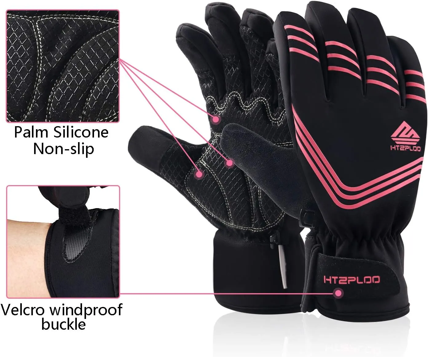 Winter Gloves Waterproof&Windproof with Shock-Absorbing Pad Anti-Slip Insulated Warm Gloves for Cycling Running Hiking Skiing