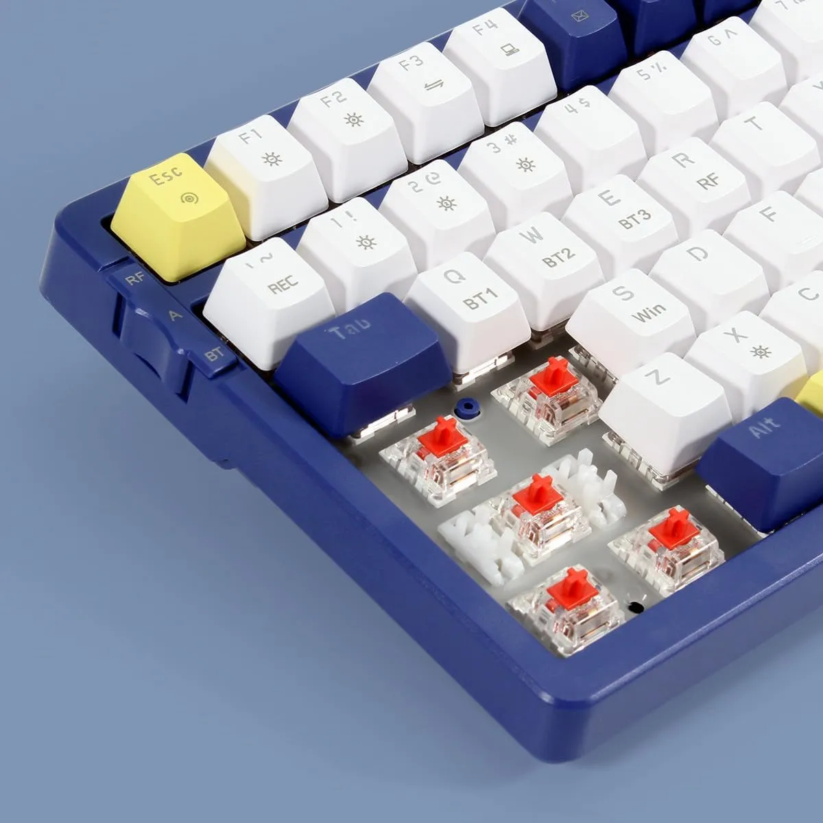 Wireless Mechanical Keyboard, Triple Mode 2.4G/USB-C/BT Gaming Keyboard 100 Keys Ice-Blue Backlit, Red Switch Keyboard | Rechargeable Keyboard | Mechanical Gaming Keyboard | Blue/White/Yellow